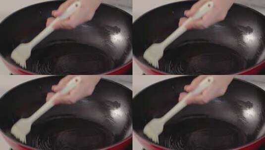 锅里抹油，油涂抹均匀高清在线视频素材下载