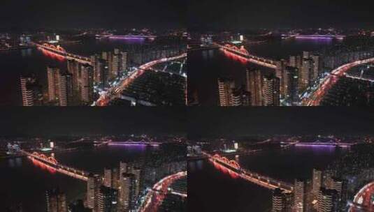 长沙湘江福元路大桥夜景高清在线视频素材下载
