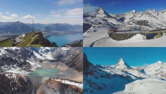 欧洲田园自然风光瑞士航拍高清在线视频素材下载