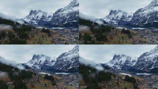 瑞士格林德瓦小镇雪山晨雾高清在线视频素材下载