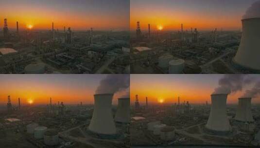 黄昏下石油炼油厂高清在线视频素材下载