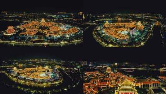 河北沧州南川老街夜景航拍高清在线视频素材下载