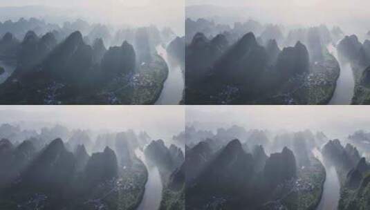 桂林山水大美中国山川江河日出航拍美丽景色高清在线视频素材下载