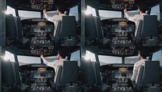机舱飞行员通过按下按钮来检查飞机的电子设高清在线视频素材下载