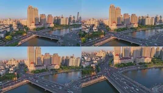 航拍天津海河狮子林桥高清在线视频素材下载
