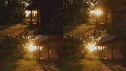 4K-逆光下的唯美乡村小屋高清在线视频素材下载