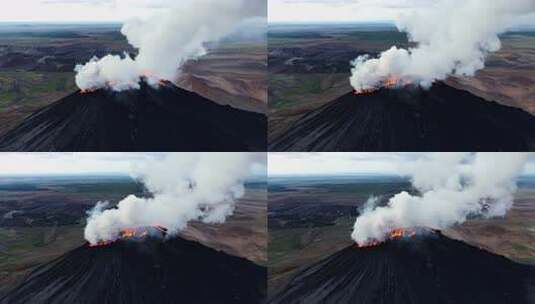 火山喷发壮观景象，烟雾缭绕火光冲天高清在线视频素材下载