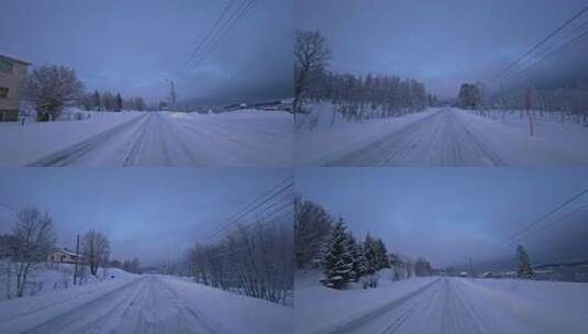 挪威塞尼亚岛北极圈峡湾地貌冬季雪景公路高清在线视频素材下载