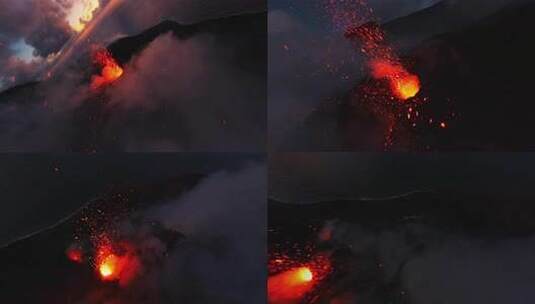 夜晚火山喷发的壮观景象高清在线视频素材下载