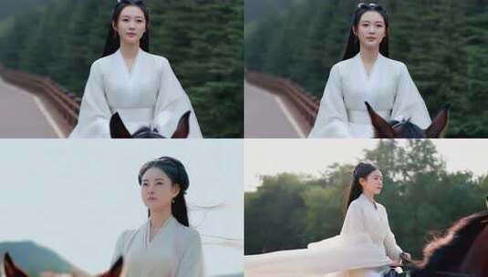 古装女子骑马林间高清在线视频素材下载
