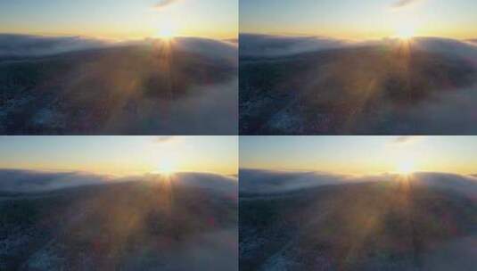 航拍雾凇 日出高清在线视频素材下载