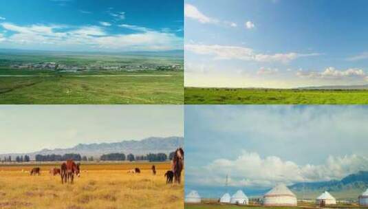 哈密巴里坤草原蒙古包雪山高清在线视频素材下载