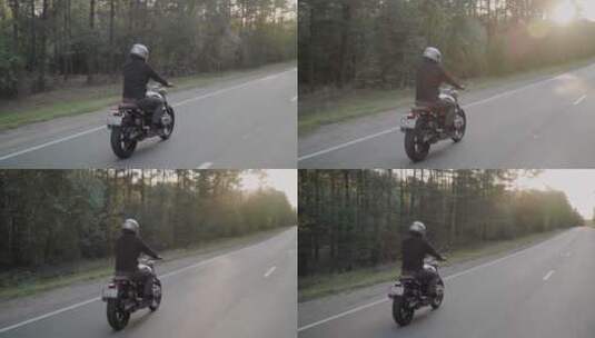 驾驶摩托车的男子后视图高清在线视频素材下载