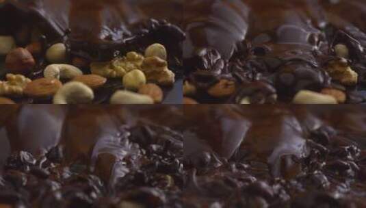 2.5K高速摄影巧克力酱淹没坚果仁高清在线视频素材下载