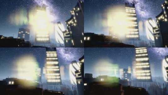 城市夜空与银河系的星星高清在线视频素材下载