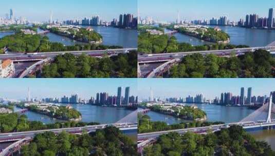 广东省广州市市中心城市天际线风光航拍高清在线视频素材下载
