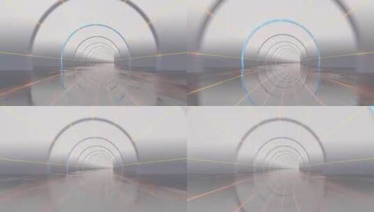 白色圆形隧道与发光光线 3D渲染高清在线视频素材下载