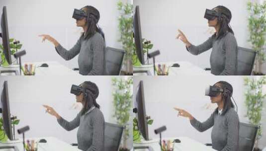 女子戴着VR眼镜体验高清在线视频素材下载