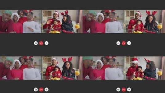 两个家庭在圣诞节视频通话高清在线视频素材下载