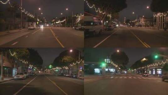 一辆汽车夜晚沿着街道行驶高清在线视频素材下载