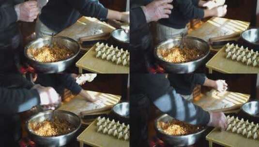 家庭夫妻包饺子高清在线视频素材下载