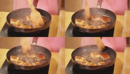 肉馅酿豆腐烧豆腐铁板豆腐高清在线视频素材下载