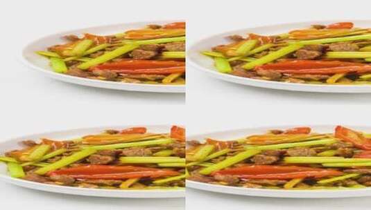 家常菜品芹菜炒牛肉4k实拍高清在线视频素材下载