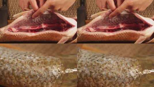 【镜头合集】清洗鱼肉处理鱼肉高清在线视频素材下载