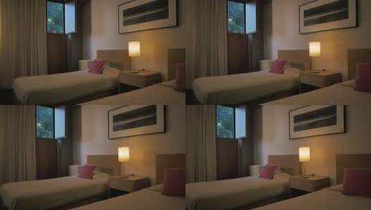 带两张床的极简主义客房高清在线视频素材下载