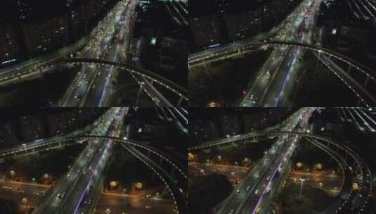 航拍云南昆明城市夜景交通高架桥高清在线视频素材下载