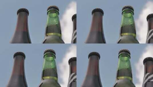 在阳光明媚的日子里用玻璃瓶装啤酒高清在线视频素材下载
