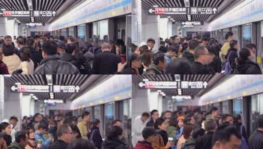 拥挤上下地铁的客流高清在线视频素材下载
