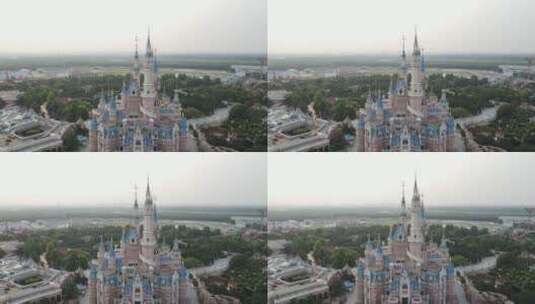 上海迪士尼乐园4K航拍迪士尼度假村原素材高清在线视频素材下载