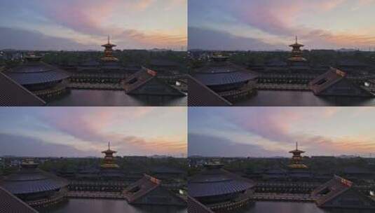 上海松江广富林文化遗址日落绝美晚霞航拍高清在线视频素材下载