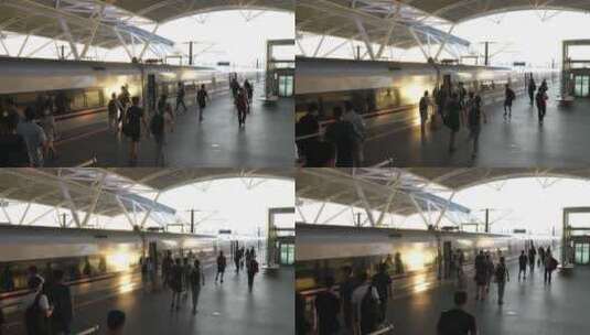 高铁站乘坐高铁的人们高清在线视频素材下载