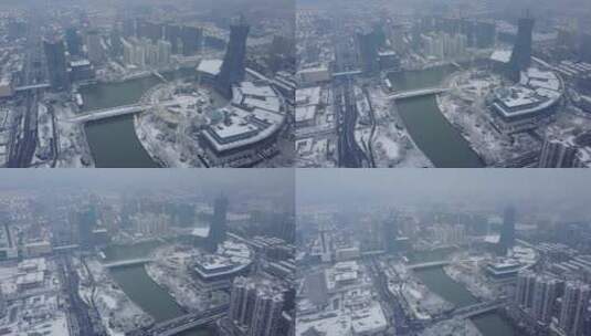 西湖文化广场 雪景 航拍 杭州 运河 6高清在线视频素材下载