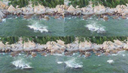 海岸线海浪拍打岩石礁石俯拍海岸海浪海水高清在线视频素材下载
