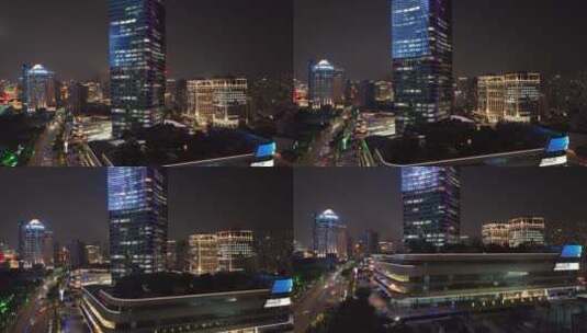 白玉兰大厦广场夜景航拍高清在线视频素材下载