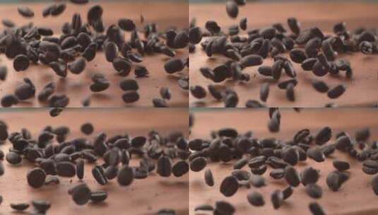 咖啡豆落下的特写镜头高清在线视频素材下载