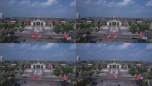 各国国旗飞向石佛寺国际玉城后飞高清在线视频素材下载
