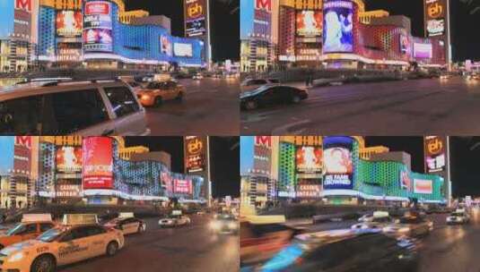 夜晚繁华的城市街区交通高清在线视频素材下载