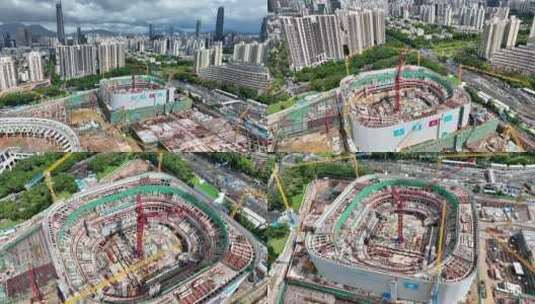 深圳市体育馆建设航拍高清在线视频素材下载