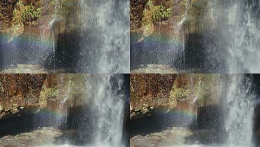 4k实拍升格山间小瀑布水流彩虹高清在线视频素材下载