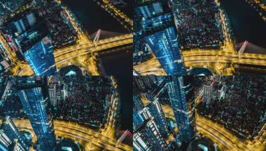 武汉城市高楼月湖桥夜景车流霓虹灯延时航拍高清在线视频素材下载