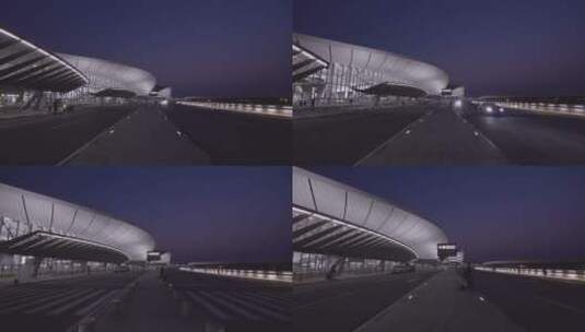 大兴机场航站楼 外景 移拍 造型楼顶 灯 路高清在线视频素材下载