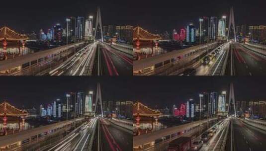 4k延时重庆嘉陵江大桥夜景车流高清在线视频素材下载