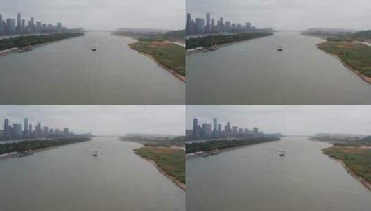 航拍行驶在湘江上的船只高清在线视频素材下载