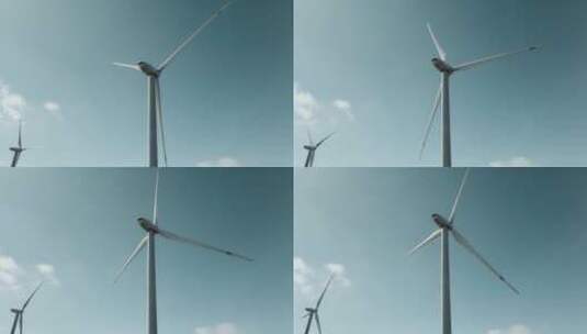 中国电网工程蓝天下电力风车航拍视频高清在线视频素材下载