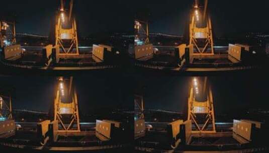 码头龙门吊夜景航拍高清在线视频素材下载