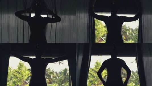 男人揭开窗帘高清在线视频素材下载